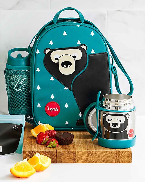 3 Sprouts Thermos Porta Cibo in Acciaio Inossidabile con Cucchiaio-Forchetta, 350 ml - Orso Petrolio Contenitori Termici