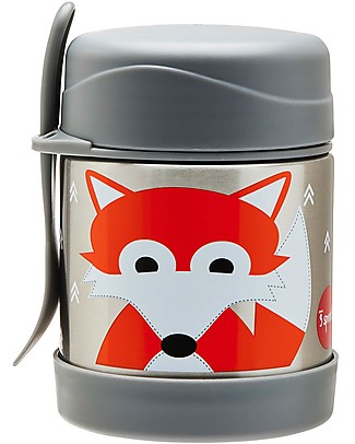 3 Sprouts Thermos Porta Cibo in Acciaio Inossidabile con Cucchiaio-Forchetta, 350 ml - Volpe Grigio Contenitori Termici