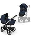 Passeggino EOS Lux 2-in-1 con Attacchi Intercambiabili: da Navicella a Seduta - Argento Ocean Blue - dalla Nascita ai 4 Anni!