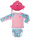 Set Baby 3 Pezzi - Rash Guard Top + Costumino Contenitivo + Cappellino - UPF 50+ - Franny il Fenicottero