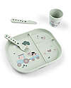 Set Pappa Foodie - Piatto con Scomparti Bicchiere e Posate - Tiny Farm - Verde - 100% PP Alimentare