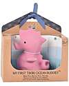 3-in-1 Sonaglio Cavalluccio Marino, Massaggiagengive, Gioco da Bagno, Ocean Buddies, Confezione Regalo - 100% Caucciù Naturale