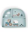 Stick&Stay Piatto con Scomparti - Tiny Farm - Blu - 100% Silicone Alimentare