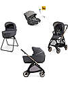 Electa System Quattro - Garage Grey - Passeggino + Culla Standup + Seggiolino Auto Darwin Recline EVO + Telaio Bronze Black