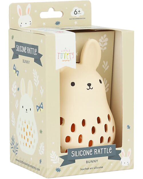A Little Lovely Company 2 in 1 Sonaglio e Massaggiagengive in Silicone - Coniglietto - 10 x 13,5 x 8,5 cm Sonagli