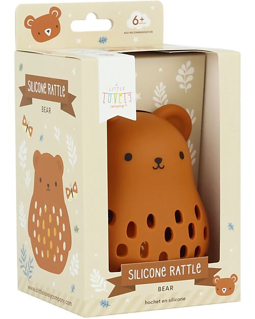 A Little Lovely Company 2 in 1 Sonaglio e Massaggiagengive in Silicone - Orsetto - 10 x 13,5 x 8,5 cm Sonagli
