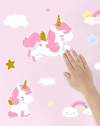 A Little Lovely Company Adesivi da Parete - Unicorni Oro - 28 Adesivi Contenitori Latte e Snack
