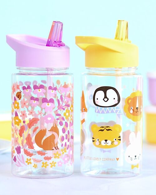 A Little Lovely Company Borraccia con Cannuccia 450 ml - Amici animali - Senza BPA! Borracce non Termiche