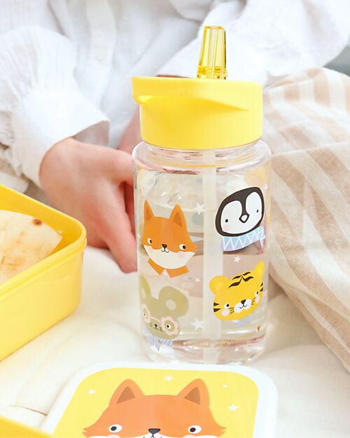 A Little Lovely Company Borraccia con Cannuccia 450 ml - Amici animali - Senza BPA! Borracce non Termiche