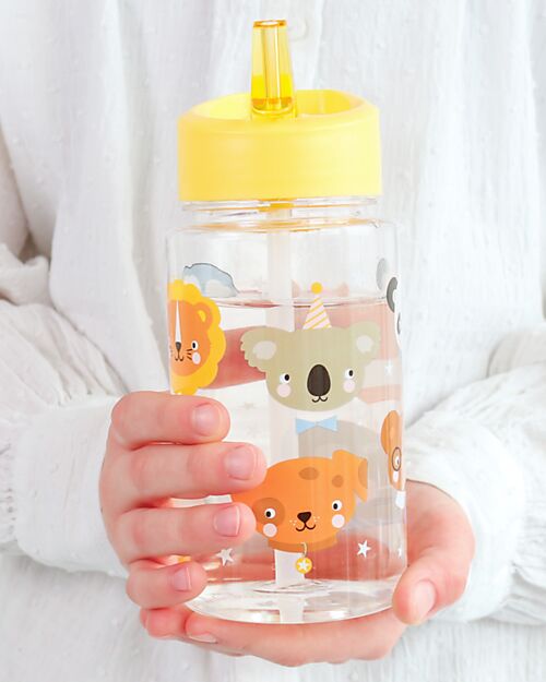 A Little Lovely Company Borraccia con Cannuccia 450 ml - Amici animali - Senza BPA! Borracce non Termiche