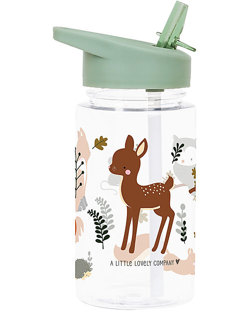 A Little Lovely Company Borraccia con Cannuccia 450 ml - Amici della Foresta - Senza BPA! Borracce non Termiche