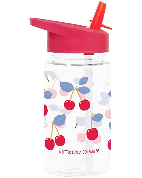 A Little Lovely Company Borraccia con Cannuccia 450 ml - Ciliegie - Senza BPA! Borracce non Termiche