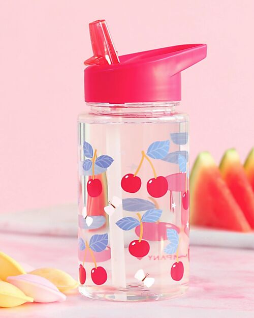 A Little Lovely Company Borraccia con Cannuccia 450 ml - Ciliegie - Senza BPA! Borracce non Termiche