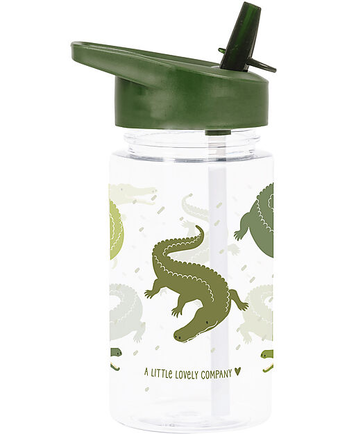 A Little Lovely Company Borraccia con Cannuccia 450 ml - Coccodrilli - Senza BPA! Borracce non Termiche