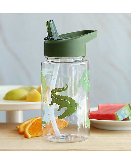 A Little Lovely Company Borraccia con Cannuccia 450 ml - Coccodrilli - Senza BPA! Borracce non Termiche