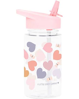 A Little Lovely Company Borraccia con Cannuccia 450 ml - Cuori - Senza BPA! Borracce non Termiche