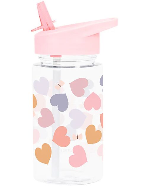 A Little Lovely Company Borraccia con Cannuccia 450 ml - Cuori - Senza BPA! Borracce non Termiche