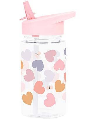 A Little Lovely Company Borraccia con Cannuccia 450 ml - Cuori - Senza BPA! Borracce non Termiche