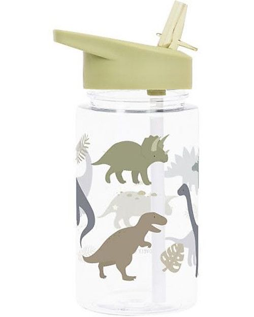 A Little Lovely Company Borraccia con Cannuccia 450 ml - Dinosauri - Senza BPA! Borracce non Termiche