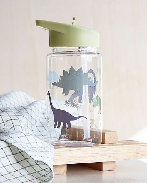 A Little Lovely Company Borraccia con Cannuccia 450 ml - Dinosauri - Senza BPA! Borracce non Termiche