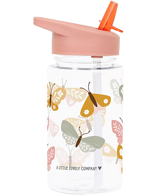 A Little Lovely Company Borraccia con Cannuccia 450 ml - Farfalle - Senza  BPA! unisex (bambini)