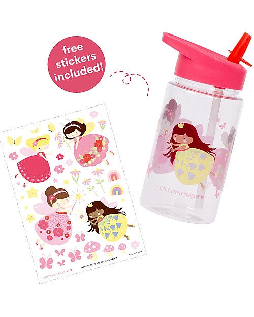 A Little Lovely Company Borraccia con Cannuccia 450 ml - Fatine - Senza BPA! Borracce non Termiche