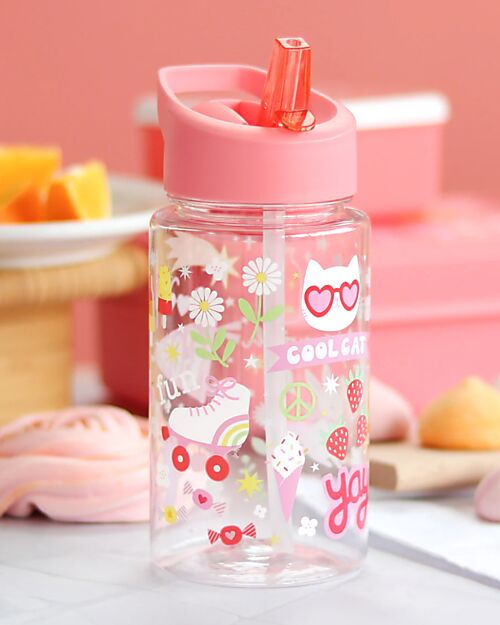A Little Lovely Company Borraccia con Cannuccia 450 ml - Fun - Senza BPA! Borracce non Termiche