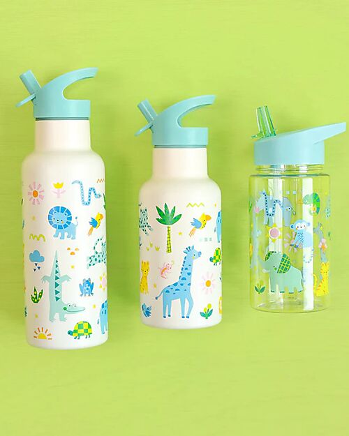A Little Lovely Company Borraccia con Cannuccia 450 ml - Giungla - Senza BPA! Borracce non Termiche