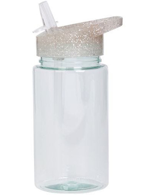 A Little Lovely Company Borraccia con Cannuccia 450 ml - Glitter Argento - Senza BPA! Borracce non Termiche