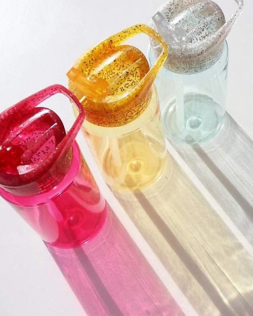 A Little Lovely Company Borraccia con Cannuccia 450 ml - Glitter Oro - Senza BPA! Borracce non Termiche