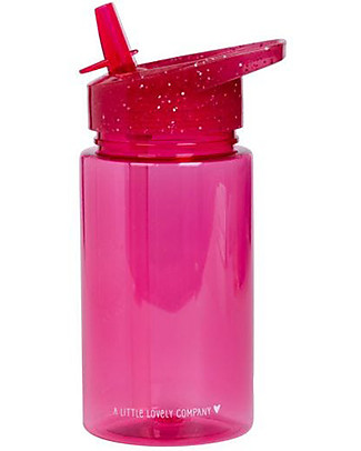 A Little Lovely Company Borraccia con Cannuccia 450 ml - Glitter Rosa - Senza BPA! Borracce senza BPA