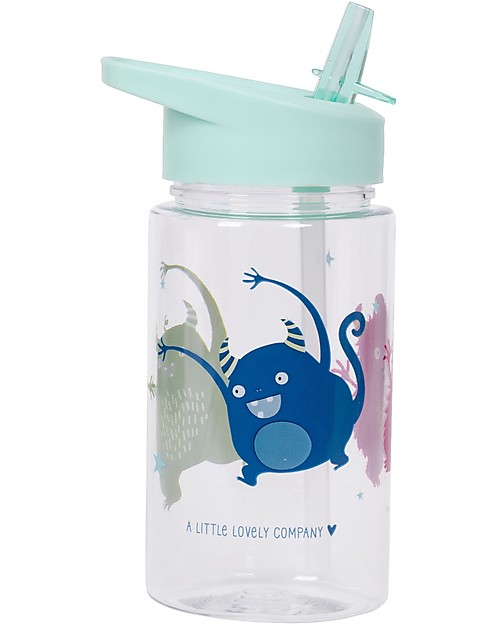 A Little Lovely Company Borraccia con Cannuccia 450 ml - Mostri - Senza BPA! Borracce non Termiche