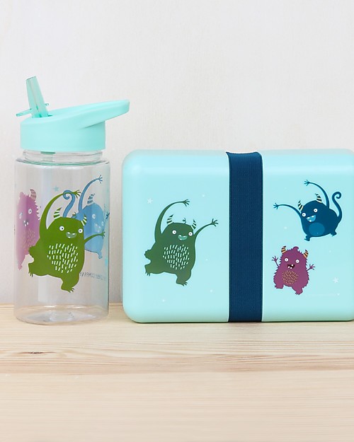 A Little Lovely Company Borraccia con Cannuccia 450 ml - Mostri - Senza BPA! Borracce non Termiche