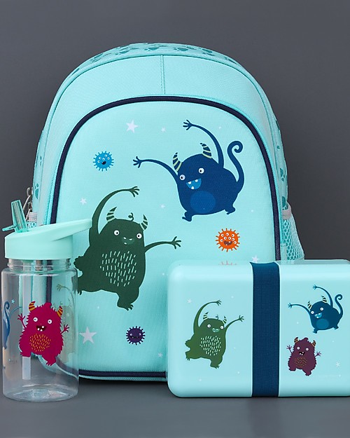 A Little Lovely Company Borraccia con Cannuccia 450 ml - Mostri - Senza BPA! Borracce non Termiche