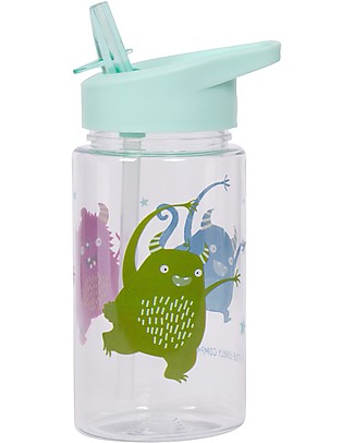 A Little Lovely Company Borraccia con Cannuccia 450 ml - Mostri - Senza BPA! Contenitori Latte e Snack