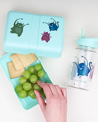 A Little Lovely Company Borraccia con Cannuccia 450 ml - Mostri - Senza BPA! Contenitori Latte e Snack