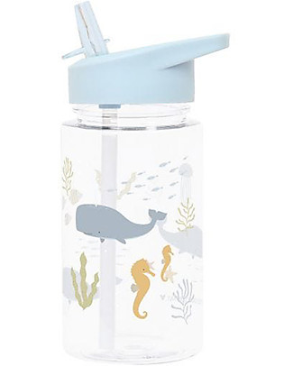 A Little Lovely Company Borraccia con Cannuccia 450 ml - Oceano - Senza BPA! Borracce senza BPA