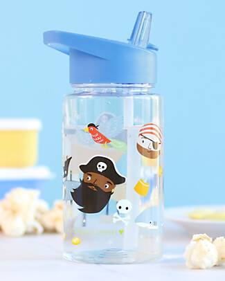 A Little Lovely Company Borraccia con Cannuccia 450 ml - Pirati - Senza BPA! Borracce non Termiche