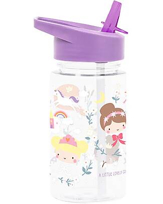 A Little Lovely Company Borraccia con Cannuccia 450 ml - Principesse - Senza BPA! Borracce non Termiche
