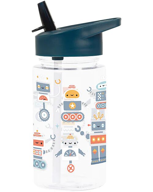 A Little Lovely Company Borraccia con Cannuccia 450 ml - Robot - Senza BPA! Borracce non Termiche