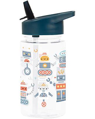 A Little Lovely Company Borraccia con Cannuccia 450 ml - Robot - Senza BPA! Borracce non Termiche