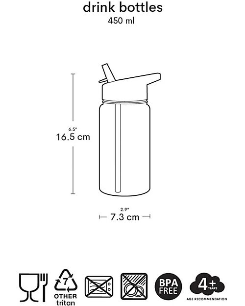 A Little Lovely Company Borraccia con Cannuccia 450 ml - Robot - Senza BPA! Borracce non Termiche