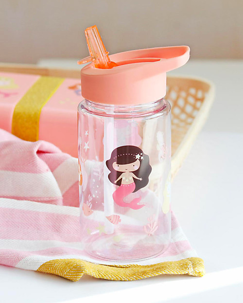 A Little Lovely Company Borraccia con Cannuccia 450 ml - Sirene - Senza BPA! Borracce non Termiche