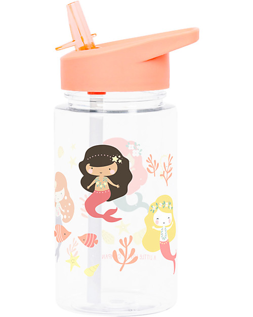 A Little Lovely Company Borraccia con Cannuccia 450 ml - Sirene - Senza BPA! Borracce non Termiche