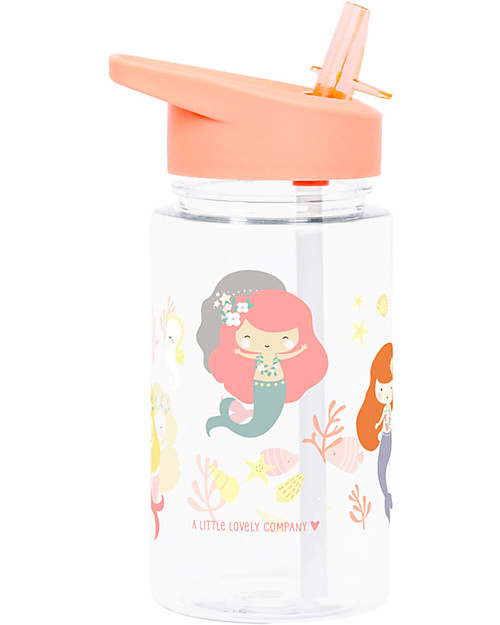 A Little Lovely Company Borraccia con Cannuccia 450 ml - Sirene - Senza BPA! Borracce non Termiche