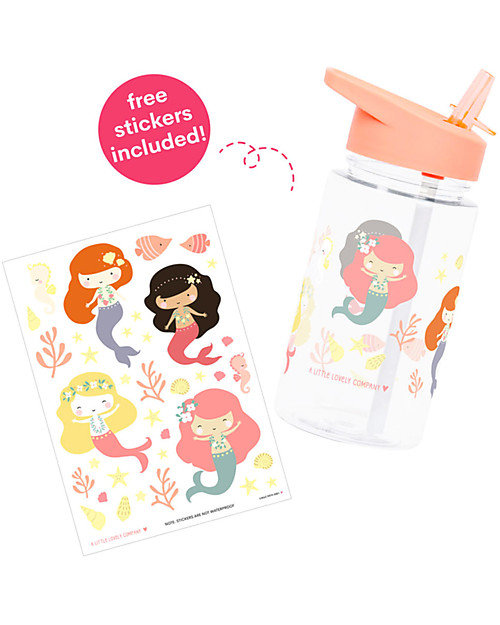 A Little Lovely Company Borraccia con Cannuccia 450 ml - Sirene - Senza BPA! Borracce non Termiche