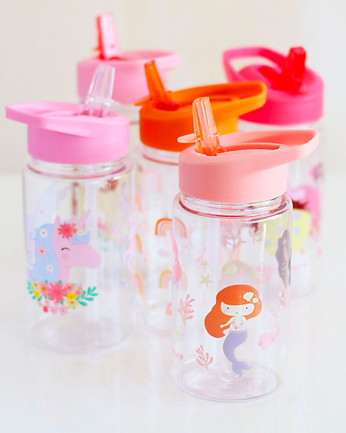 A Little Lovely Company Borraccia con Cannuccia 450 ml - Sirene - Senza BPA! Borracce non Termiche