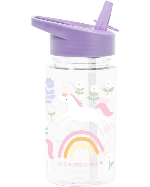 A Little Lovely Company Borraccia con Cannuccia 450 ml - Unicorn Dreams - Senza BPA! Borracce non Termiche