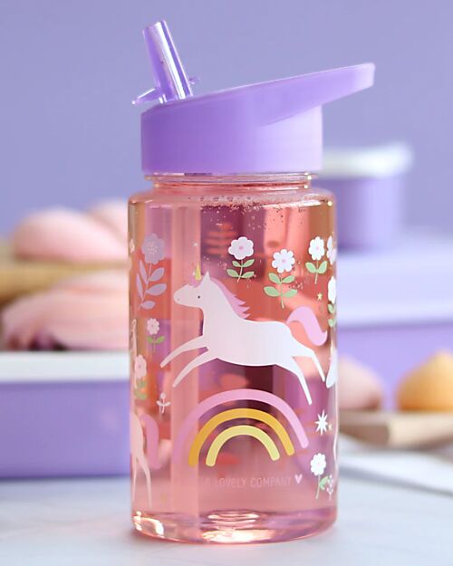 A Little Lovely Company Borraccia con Cannuccia 450 ml - Unicorn Dreams - Senza BPA! Borracce non Termiche