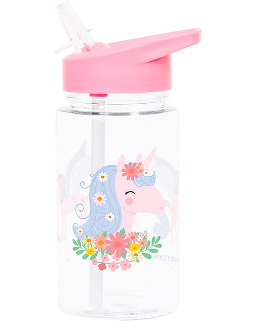 A Little Lovely Company Borraccia con Cannuccia 450 ml - Unicorno - Senza BPA! Borracce non Termiche